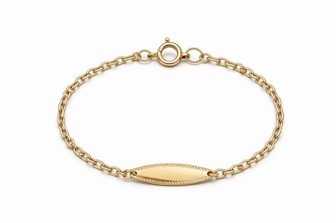 Resultado: pulseira de ouro com placa